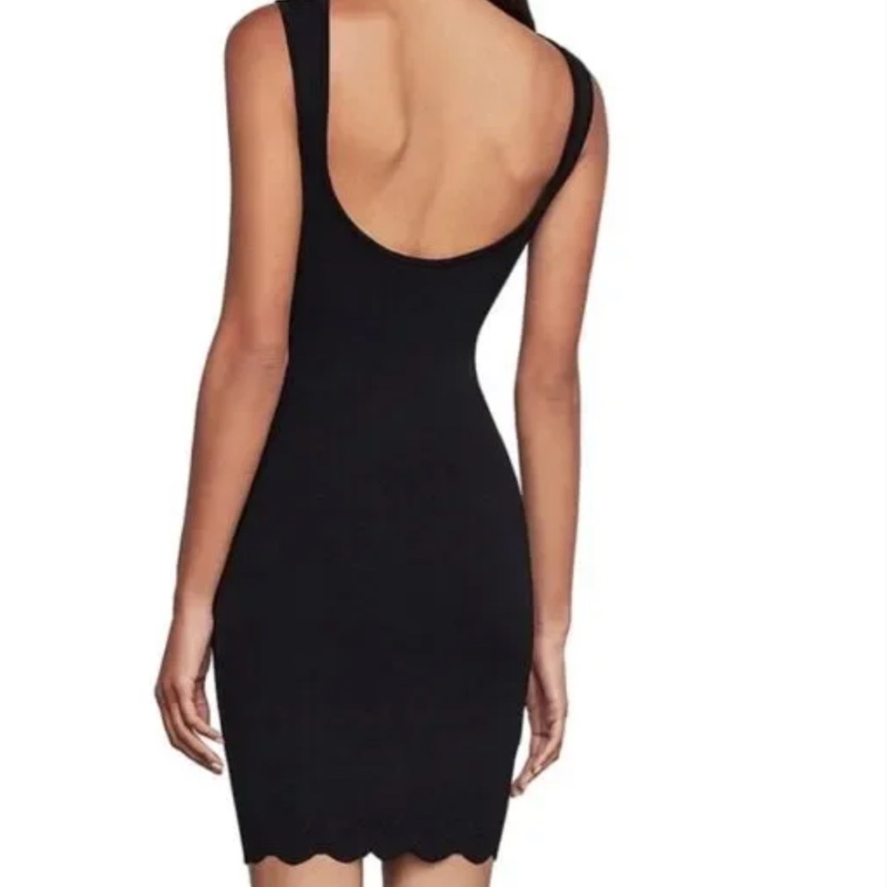 BCBG MAXAZRIA Scalloped-Hem Black Knit Mini Dress